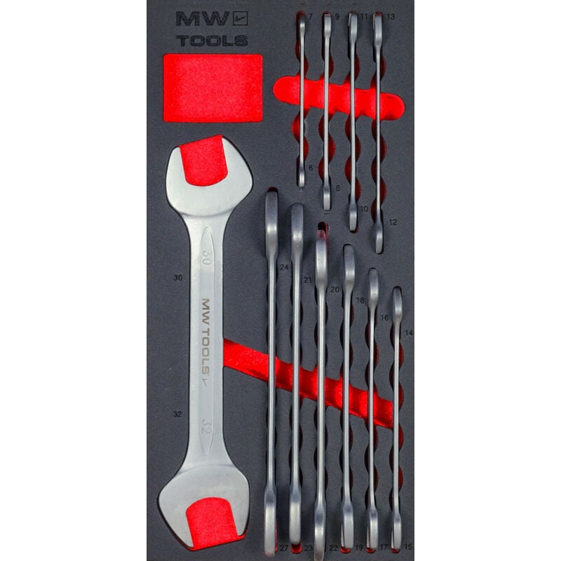 Jeu de clés plates de 6x7mm à 30x32mm 11 pièces module en mousse pour servante d'atelier Mw Tools MWDO63211