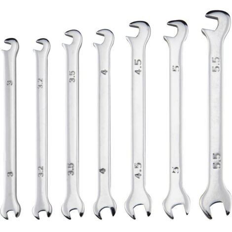 Jeu de clés plates doubles 900 – 7 pièces en acier à outils chromé – Têtes coudées 15° et 75° pour espaces restreints – Donau Elektronik