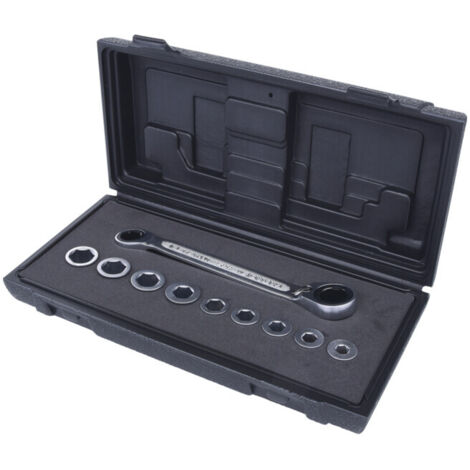 Ks Tools – Coffret de clés polygonales à cliquet réversible 10 pcs – Têtes coudées 15° – Inserts SW 8 à 17 mm – Acier Chrome Vanadium