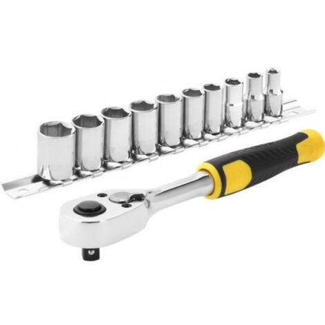 Jeu de cliquet et douilles STANLEY - Cliquet 72 dents 1/4' + 10 douilles 12 pans de 5,5 a 14 mm
