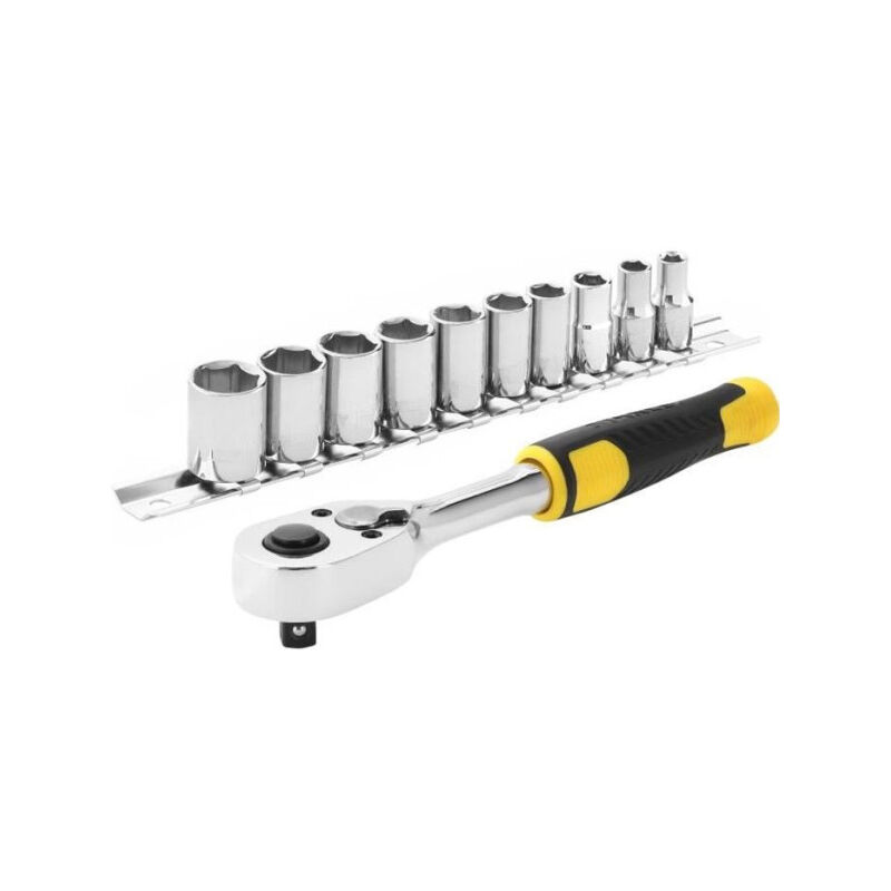 Jeu de cliquet et douilles STANLEY - Cliquet 72 dents 1/4' + 10 douilles 12 pans de 5,5 a 14 mm