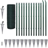 Jeu de clôture avec des piquets de sol 25 x 1,2 m Acier Vert