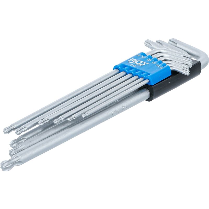 Jeu de clés coudées extra long profil t (pour torx) avec tête sphérique T10 - T50 9 pièces bgs 819