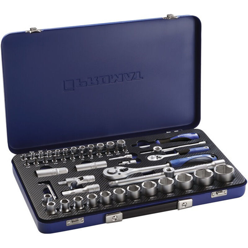 Jeu de clés à douille 55 pièces 1/4 + 1/2 po. ouverture de clé 4-32 mm nombre de dents 20/36 6 pans Promat