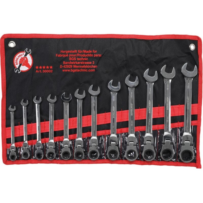 Bgs Technic - Jeu de clés mixtes à cliquet têtes flexibles 8 - 19 mm 12 pièces