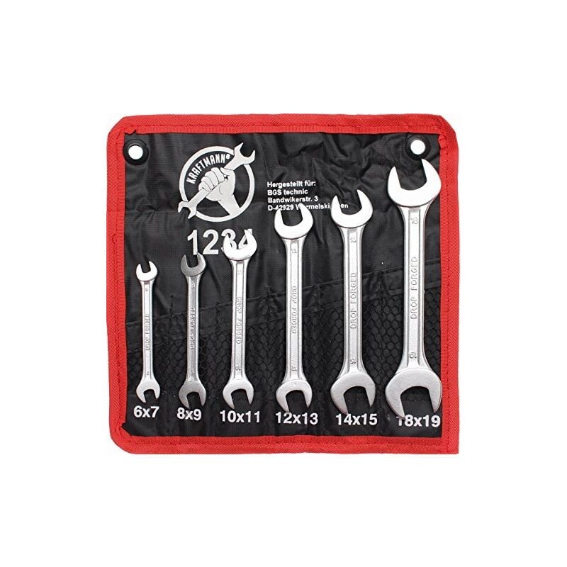 Bgs Technic - kraftmann 1234 clés à fourche doubles de 6 x 7 à 18 x 19 mm - 6 pièces avec pochette de rangement-set ensemble de clés à fourche