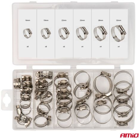 Jeu de colliers de serrage à vis sans fin, colliers en acier inoxydable, 34 pièces AMIO-04125