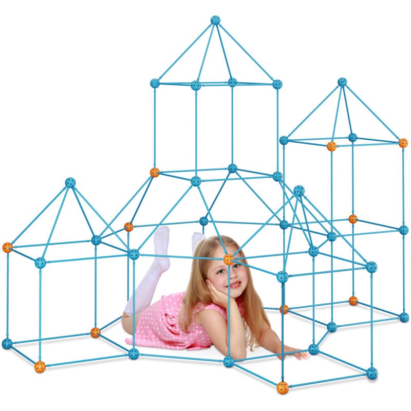 Jeu de construction, cabane enfant, set de 132 pièces, construire tente, système d'emboîtement, multicolore - Relaxdays