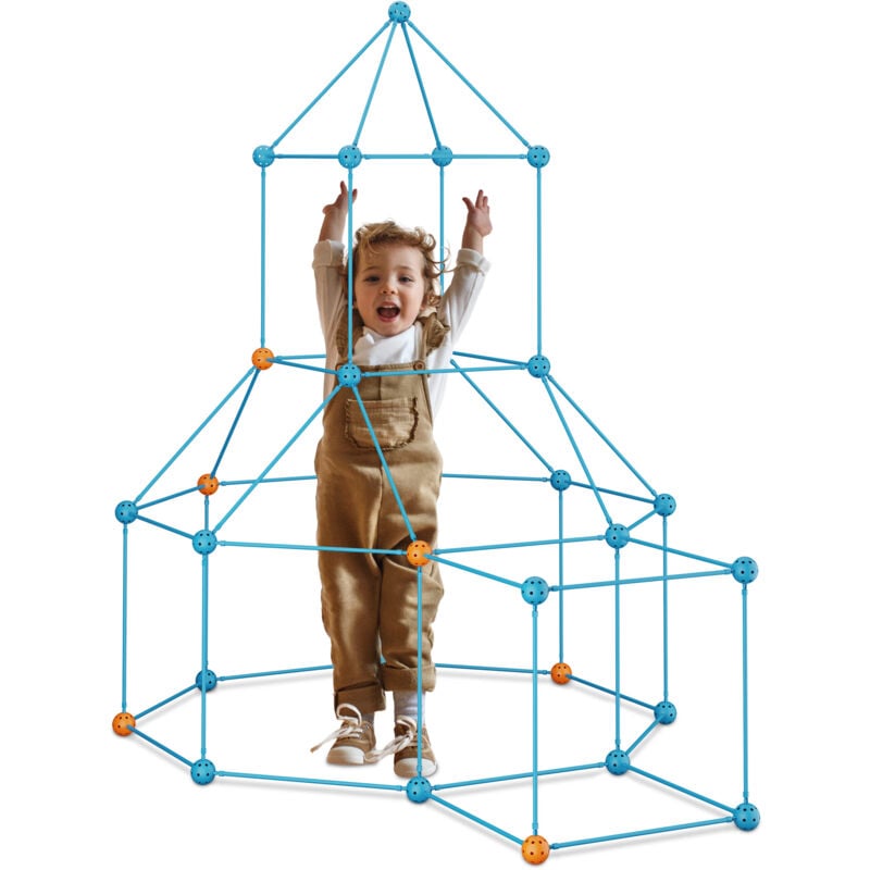Jeu de construction, cabane enfant, set de 85 pièces, construire tente, système d'emboîtement, multicolore - Relaxdays