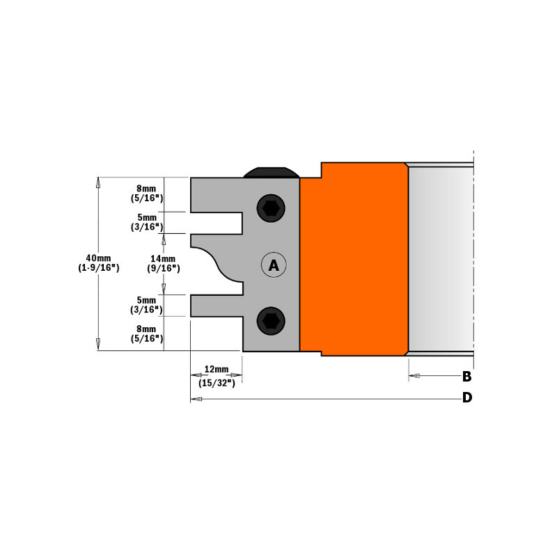 CMT - 695.014A jeu de couteaux interchangeables pour portes (a) 40X24,5X2