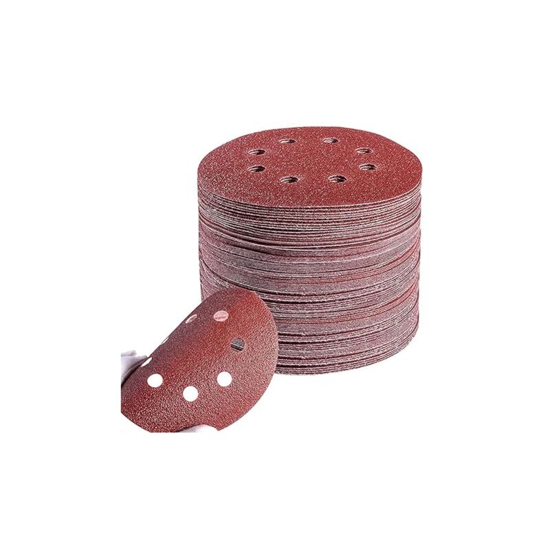 Jeu de disques abrasifs 125 mm - 100 feuilles de papier abrasif rond 8 trous - Pour ponceuses orbitales