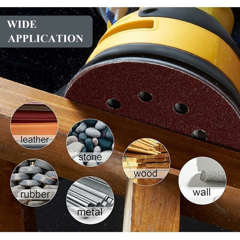 Jeu de Disque de Ponçage Papier Abrasif 125mm │100 Pièces Papier de Verre 8 Trous Rond │ 20x P40/P60/P80/P120/P240 Grain │ Disque Abrasif pour