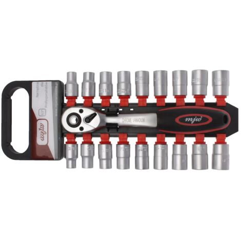 Jeu de douilles 1/2 pouce 6 et 12 pans avec clé à cliquet