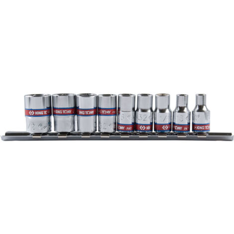 Jeu de douilles 1/4' impériales 6 pans – 9 douilles de 5/32' à 1/2' – Compatible clés à cliquet 1/4' – Pour réparations automobiles et plomberie – King Tony