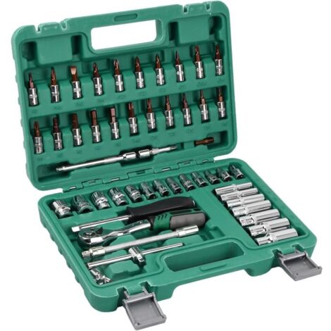 Jeu de Douilles 1/4", Jeu d'Embouts, Douille Universelle, Clé à Cliquet, Poignée Rotative, Kit d'Outils de Voiture 53 Pièces, Barres d'Extension pour Réparation de Vélos de Voiture