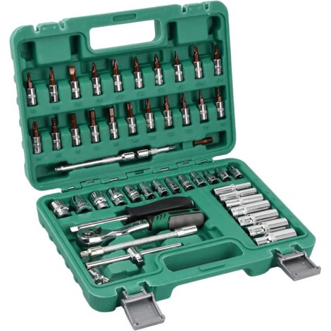 Jeu de Douilles 1/4", Jeu d'Embouts, Douille Universelle, Clé à Cliquet, Poignée Rotative, Kit d'Outils de Voiture 53 Pièces, Barres d'Extension pour Réparation de Vélos de Voiture