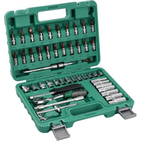 Jeu de Douilles 1/4", Jeu d'Embouts, Douille Universelle, Clé à Cliquet, Poignée Rotative, Kit d'Outils de Voiture 53 Pièces, Barres d'Extension pour Réparation de Vélos de Voiture