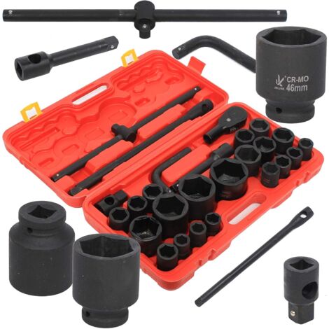 Jeu de douilles 26 pièces 3/4" et 1" 21-65 mm Douilles voiture Camion Boîte à cliquet Kit d'outils