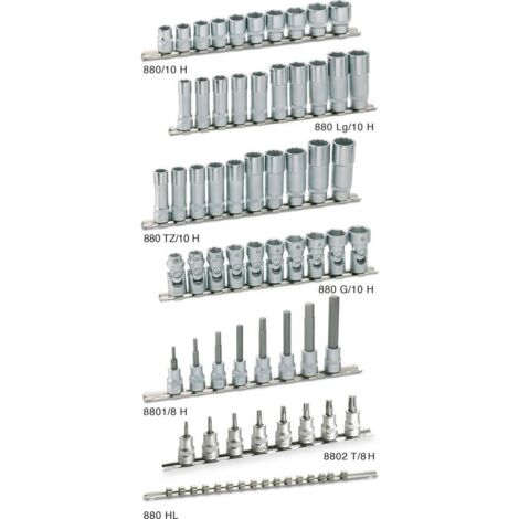 Jeu de douilles 8801/8H ∙ Carré creux 3/8 pouce (10 mm) ∙ Profil à 6 pans intérieurs ∙ 8 pièces ∙ 3 – 10