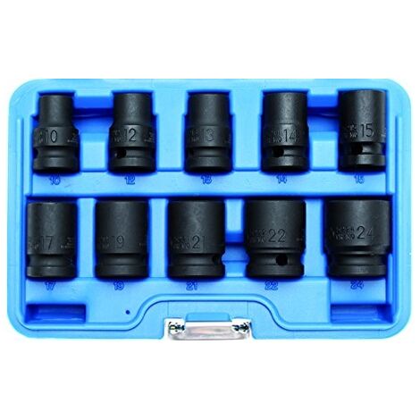Jeu de douilles à choc, six pans  12,5 mm (1/2")  10 - 24 mm  10 pièces