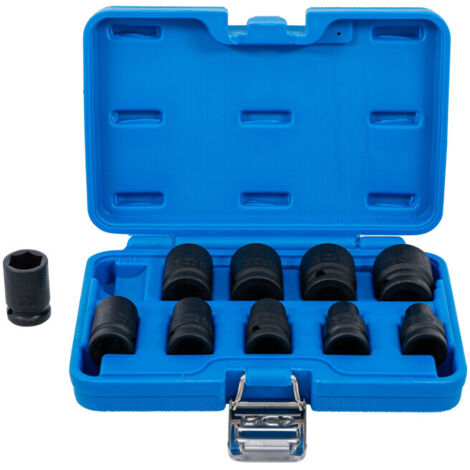 Jeu de douilles à choc, six pans  12,5 mm (1/2")  3/8 - 15/16"  en pouce  10 pièces