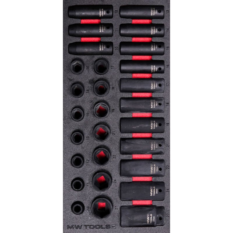 Mw Tools - Jeu de douilles à chocs 1/2 10-27 mm 28 pièces module en mousse pour servante d'atelier MWIMP28