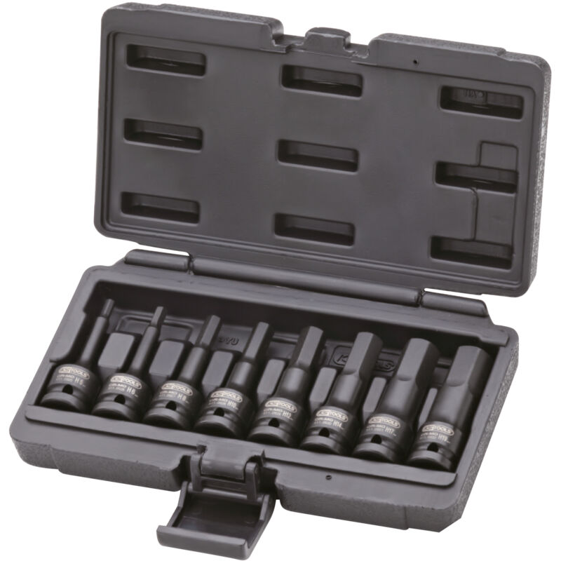 Ks Tools - Jeu de 8 douilles tournevis à chocs longues 6 pans 1/2'', 5-6-8-10-12-14-17-19 mm - 911.0902