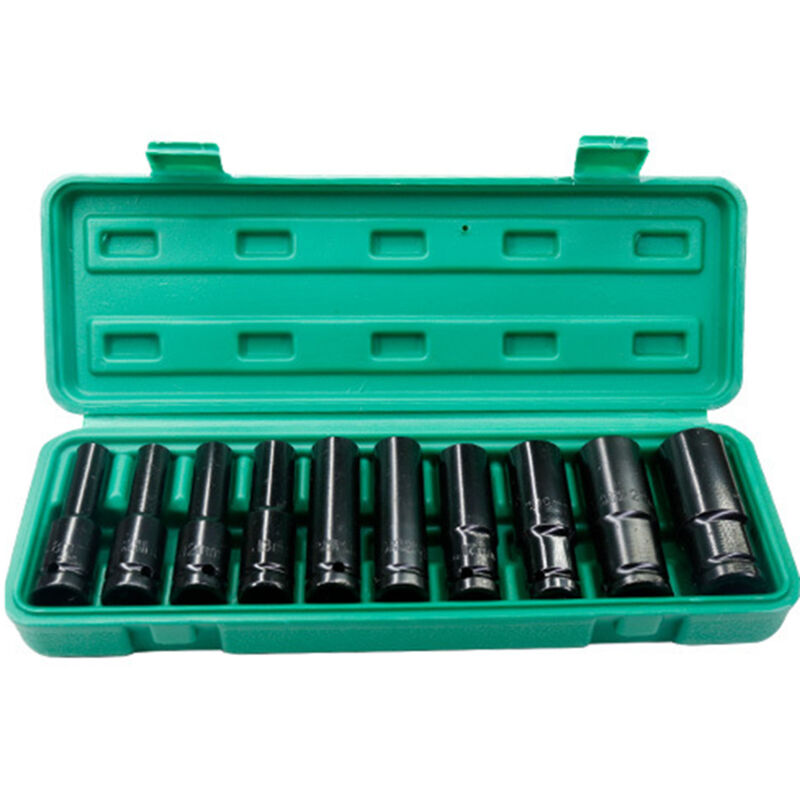 Lifcausal - Jeu de douilles à chocs hexagonales à entraînement 1/2 pouce, 10 pièces, douilles profondes, tailles métriques 8-24 mm, acier au carbone