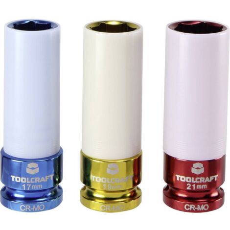 Toolcraft – Jeu de douilles à chocs renforcées 1544321 – Acier Chrome-Molybdène – 3 pièces 17/19/21 mm – Entraînement 1/2' (12,5 mm) – 6 pans extérieurs