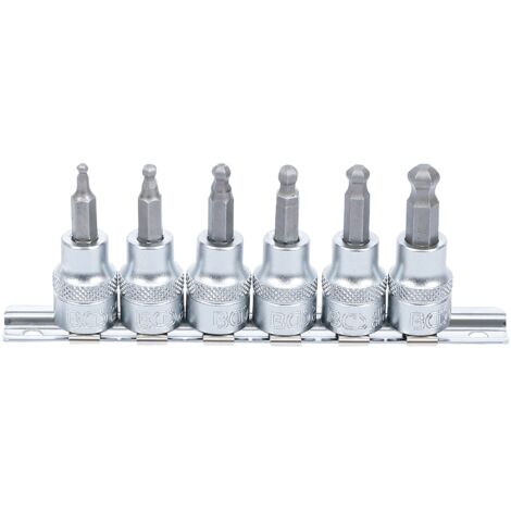 Jeu de douilles à embouts  10 mm (3/8")  six pans intérieurs avec tête sphérique 3 - 8 mm  6 pièces