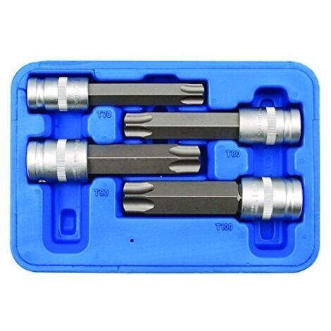 Jeu de douilles à embouts  12,5 mm (1/2")  Profil T (pour Torx) avec perçage  4 pièces