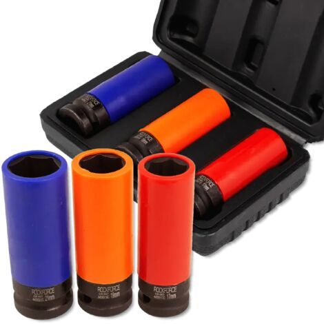Jeu de douilles à impact ROCKFORCE 1/2" pour jantes en alliage à 6 pans, 3 pièces