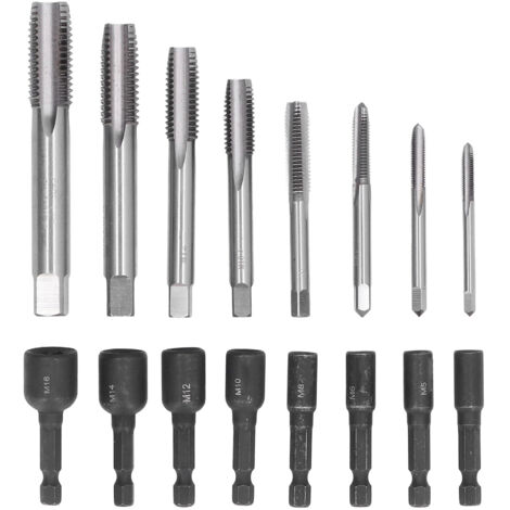 Jeu de douilles de robinet, Machine, mandrin de taraudage allongé, tige hexagonale de 1/4 pouces, outils à main en acier, 16 pièces