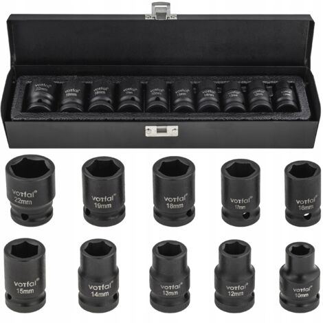 Jeu de douilles d'impact 1/2 pour clés à douilles 10-22 mm 10 pièces