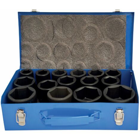 Jeu de douilles d'impact 15 pièces en acier chromoly – Tailles 22 à 60 mm – Compatible outils pneumatiques et électriques – Boîte métallique – Adler
