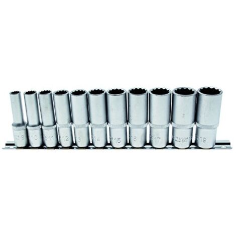 Jeu de douilles, douze pans, longues  10 mm (3/8")  8 - 19 mm  11 pièces