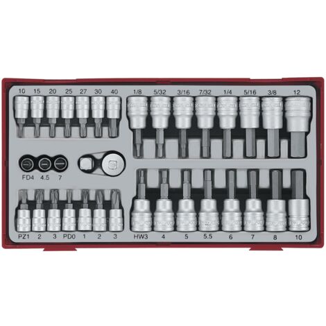 Jeu de douilles/embouts 1/4 3/8 Plat- PH- PZ- TX-- hex 35 pièces Teng Tools TTBS35