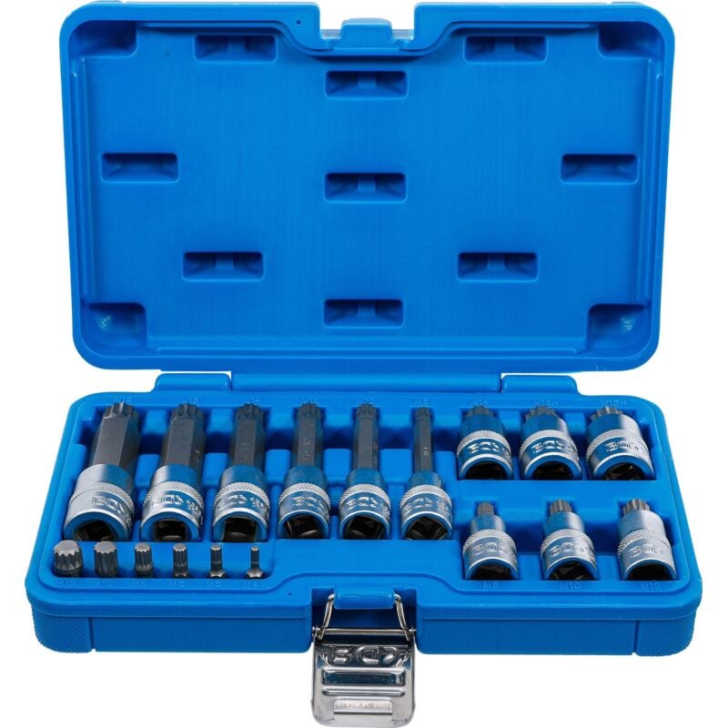 Jeu de douilles à embouts 6,3 mm (1/4') / 12,5 mm (1/2') Denture multiple intérieure (pour xzn) 18 pièces