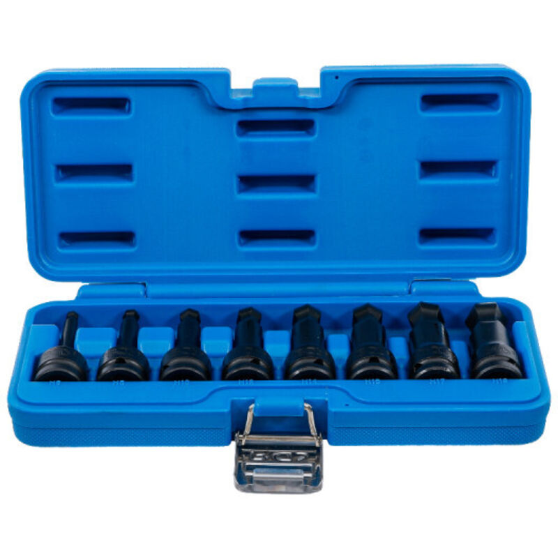 Jeu de douilles à embouts à choc longueur 75 mm 12,5 mm (1/2') six pans intérieurs avec tête sphérique 6 - 19 mm 8 pièces