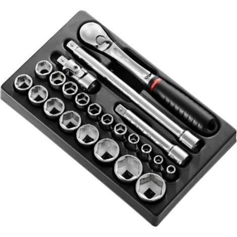 Module douilles 1/2' 6 pans métrique 23 pièces – Jeu standard avec cliquet – Compatible avec rangement modulaire FACOM – Poids 3,33 kg