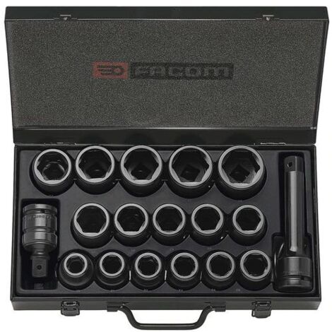 Facom – Jeu de douilles impact 3/4' – 16 douilles 19 à 42 mm – 1 rallonge 175 mm – Boîte métallique 396x224x82 mm