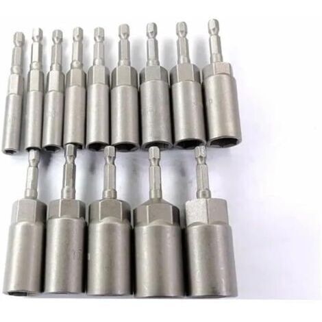 Jeu de Douilles hexagonales, Buses 6mm-19mm, Jeu de Tournevis électriques, poignée de Tournevis électrique, perceuses électriques, Pilotes à Percussion, Outils de clé à Douille(14pcs)