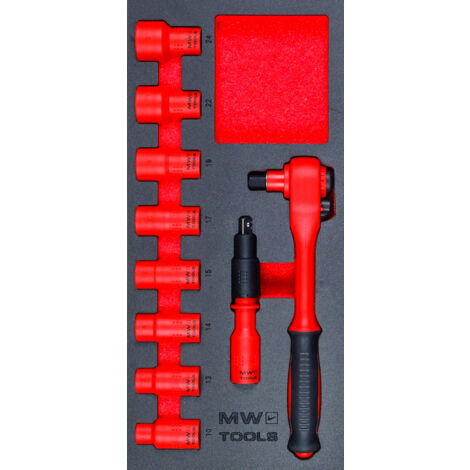 Jeu de douilles isolées 1/2 10-24 mm EV véhicules électriques 10 pièces module en mousse pour servante d'atelier MW Tools MWED1210