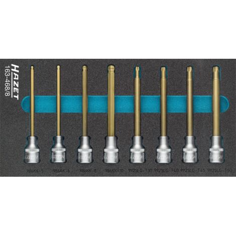 Jeu de douilles mâles 163-468/8 ∙ Carré creux 1/2 pouce (12,5 mm) ∙ Profil à 6 pans intérieurs, Profil TORX® intérieur ∙ 8 pièces ∙ 5 ∙ 6 ∙ 8 ∙ 10 ∙ T30 ∙ T40 ∙ T45 ∙ T50
