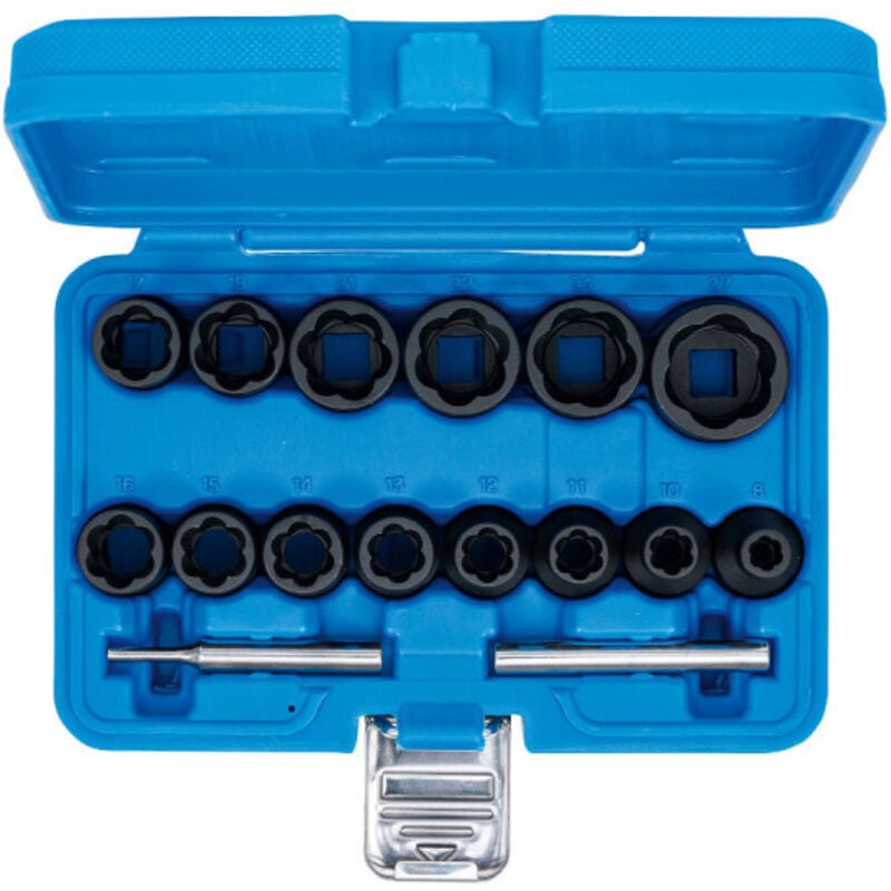 Jeu de douilles spiralées/extracteur de vis 12,5 mm (1/2') 8 - 27 mm 16 pièces
