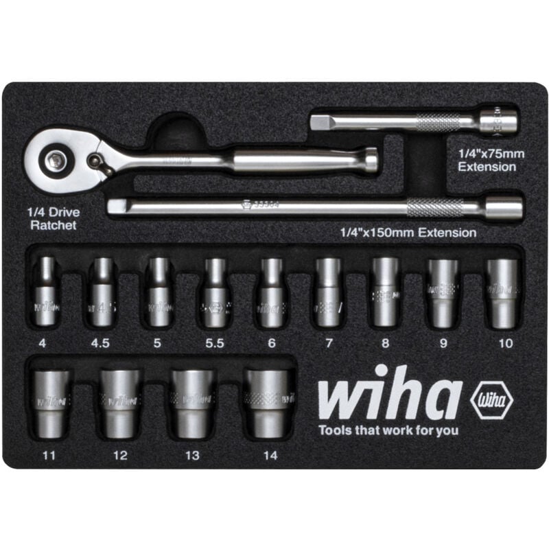 Wiha Jeu de clés à cliquet 1/4" 16 pièces dans un intercalaire en mousse (44683)