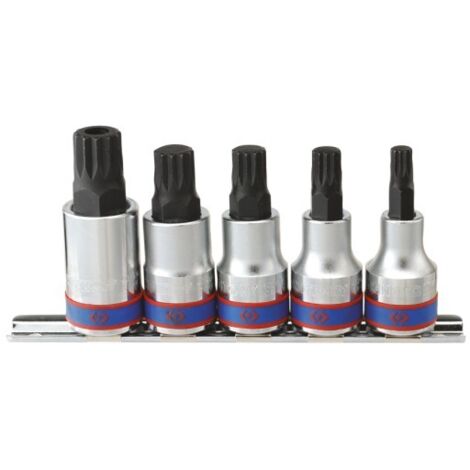 Jeu de douilles XZN 1/2' sur rail – Set de 5 douilles M8, M10, M12, M14, M16 – Pour fixations spécifiques et mécanique – King Tony