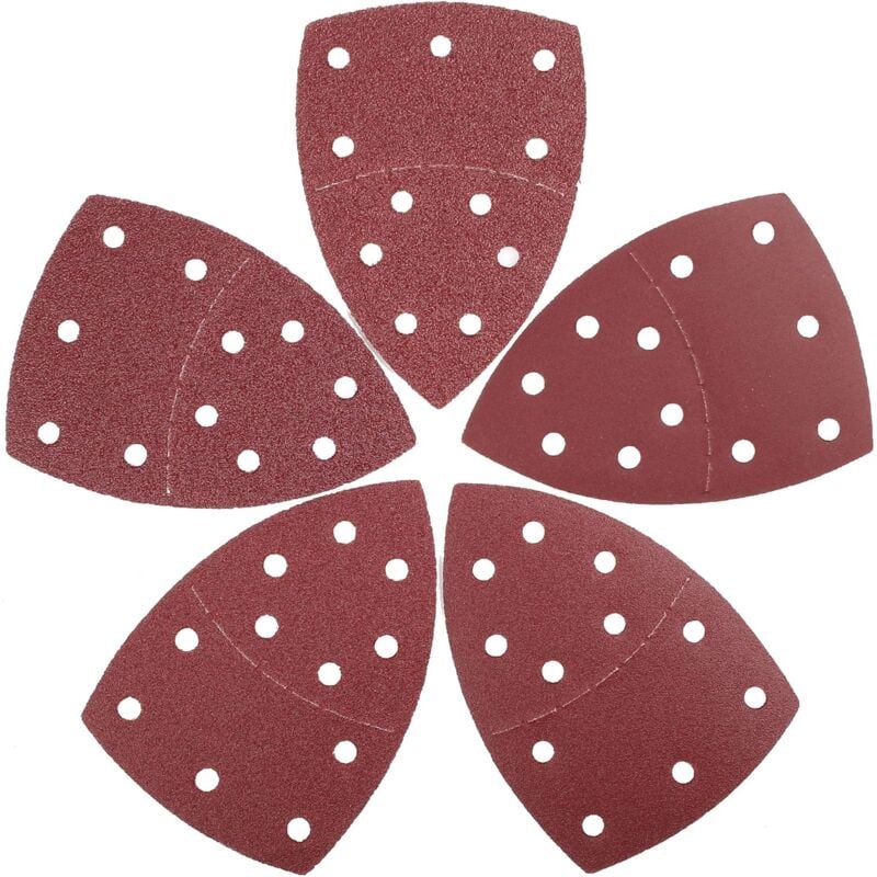 Litzee - Jeu de feuilles abrasives triangles de ponçage 60 pièces, 105 x 152 mm11 trous chaque grain 5 x 40/60/80/120/180/240 pour ponceuse multiple