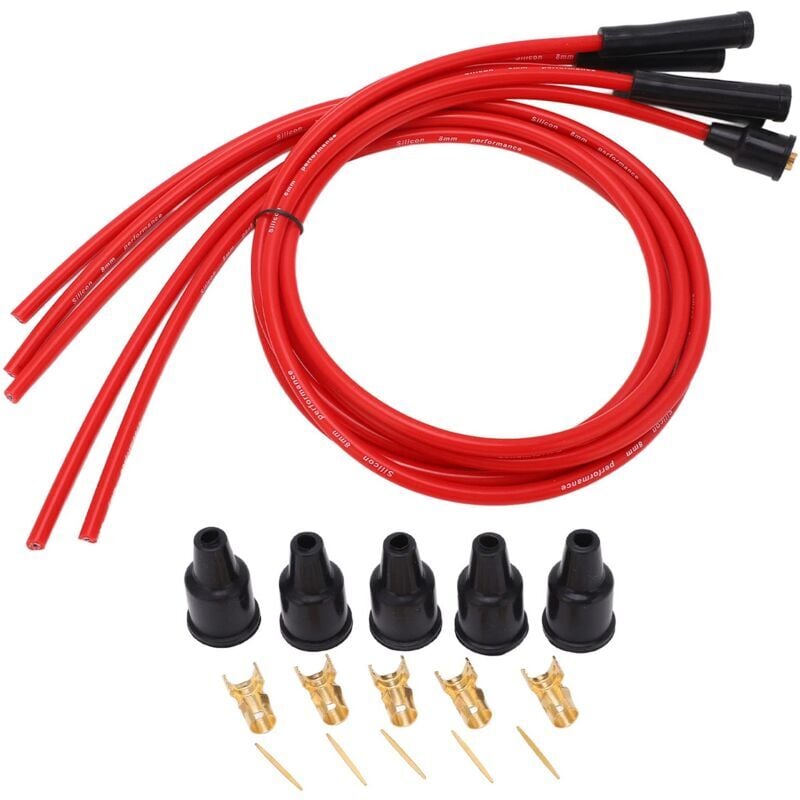 Jeu de Fils D'allumage de Bougie D'allumage, Fil D'allumage de Voiture en Silicone Rouge Haute Performance de 1 m pour 4 Cylindres