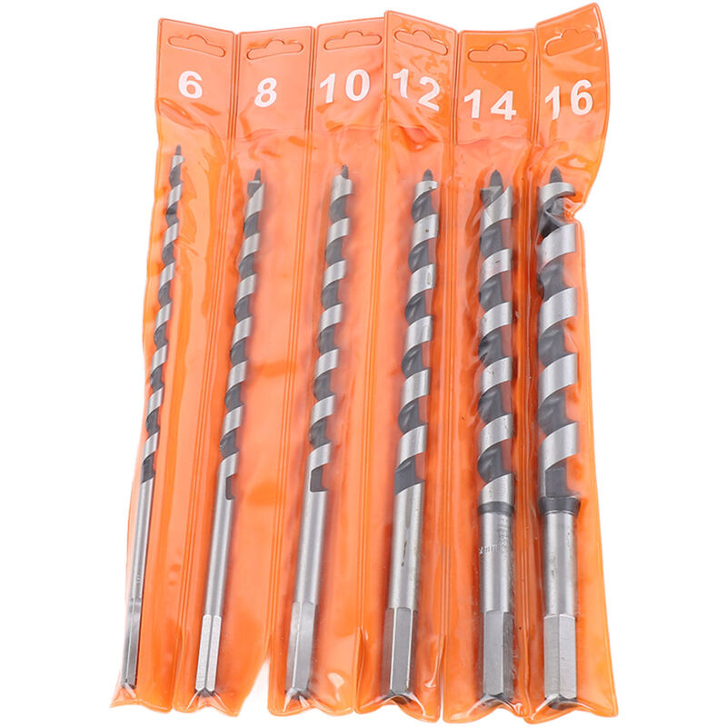 Jeu de forets à tarière, 6 pièces, tige hexagonale longue de 230mm, jeu de forets à tarière solide pour le travail du bois